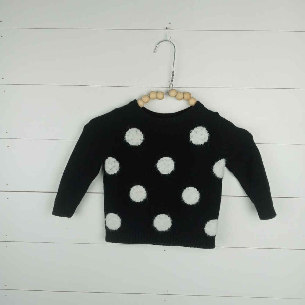 Old Navy girls size 12-18 mos black crewneck sweater with fuzzy dots